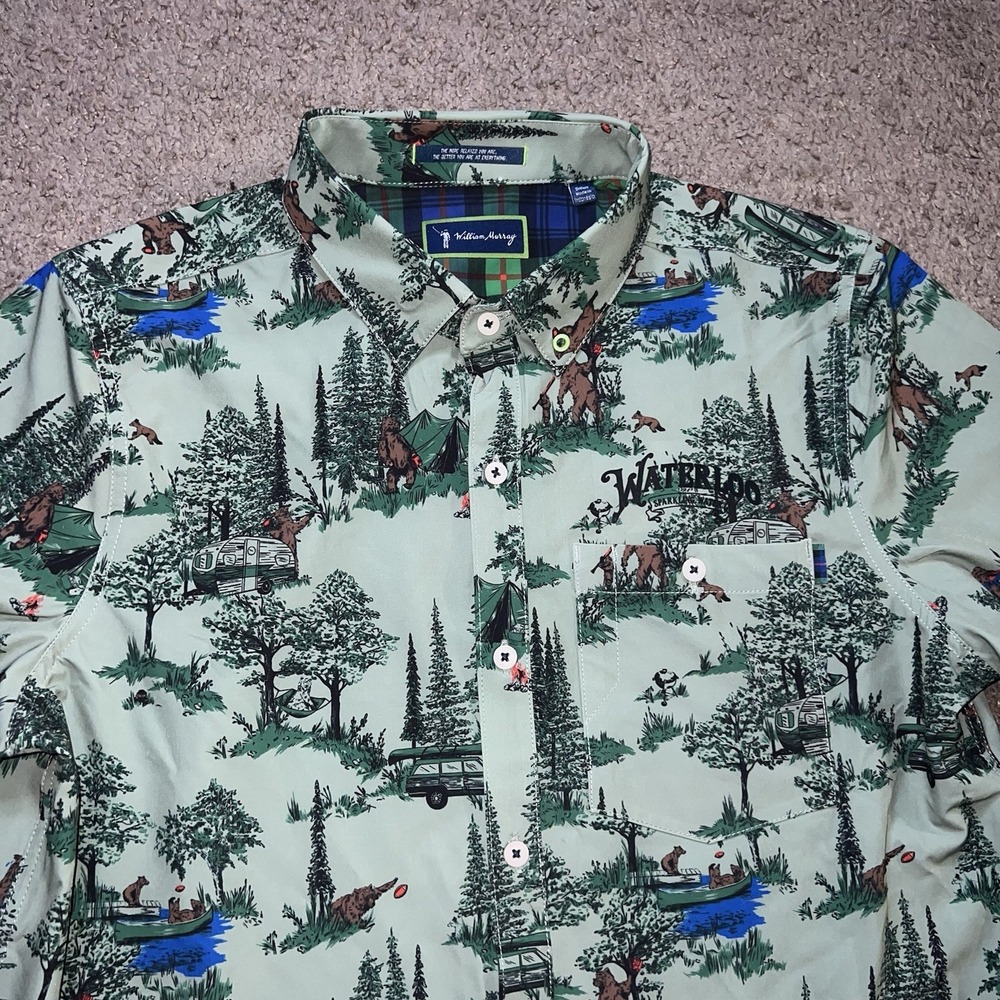 William Murray Waterloo Performance Button Up Men Small Green Golf NWOT